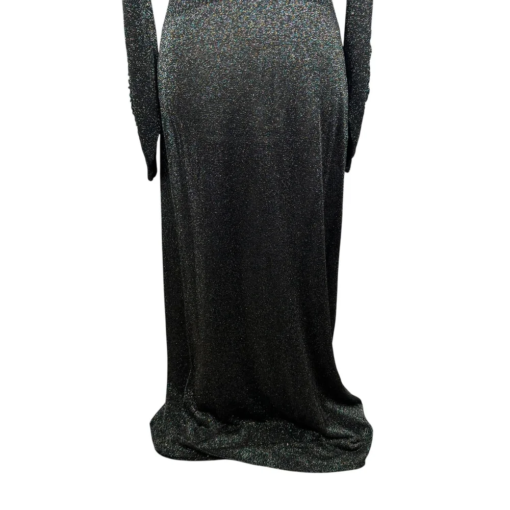 Vintage Black Metallic Shimmer Maxi Bodycon Dress Stretch Crochet Size S/M - Picture 4 of 14